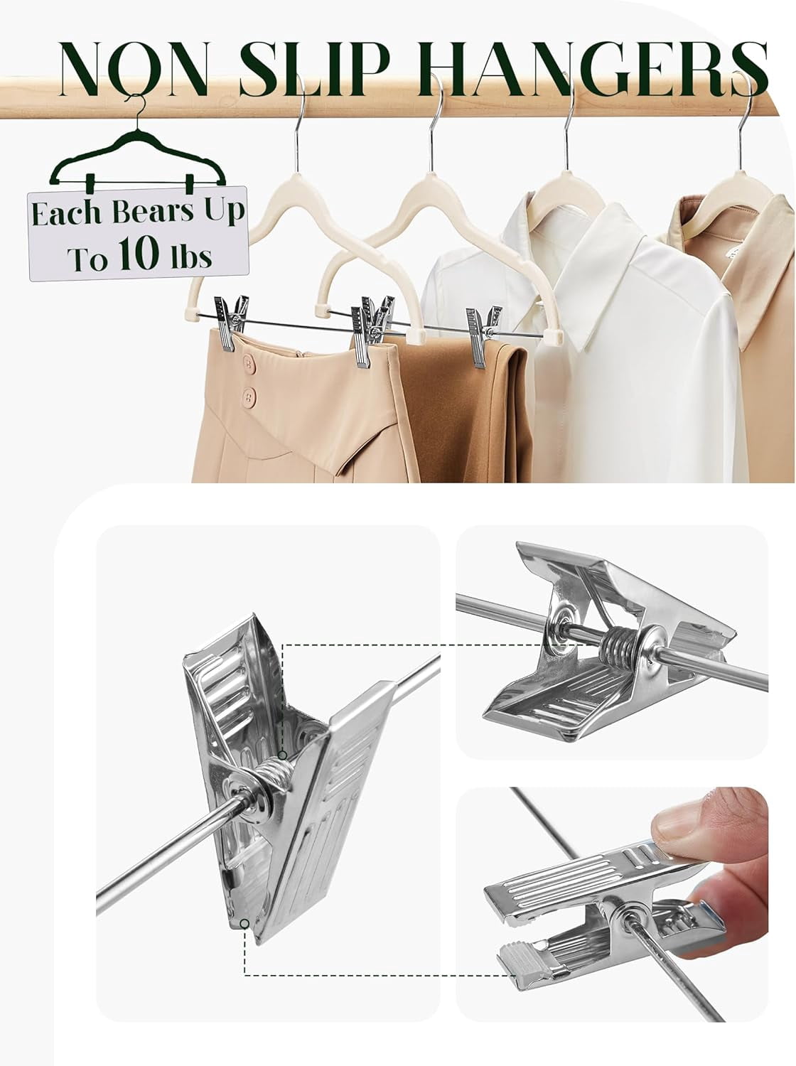 Cozymood Velvet Pants Hangers 24 Pack, Velvet Hangers with Adjustable Clips Non-Slip for Skirts Coats Dresses Beige
