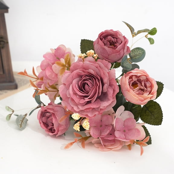 SMKE 1PC 29cm Artificial Silk Peony Flower Dark Pink Realistic Latex Bouquet Stem,Home & Wedding Decor Faux Peony Single Stem 6 Branches Blooms Hydrangeas,Vase Arrangements Centerpieces
