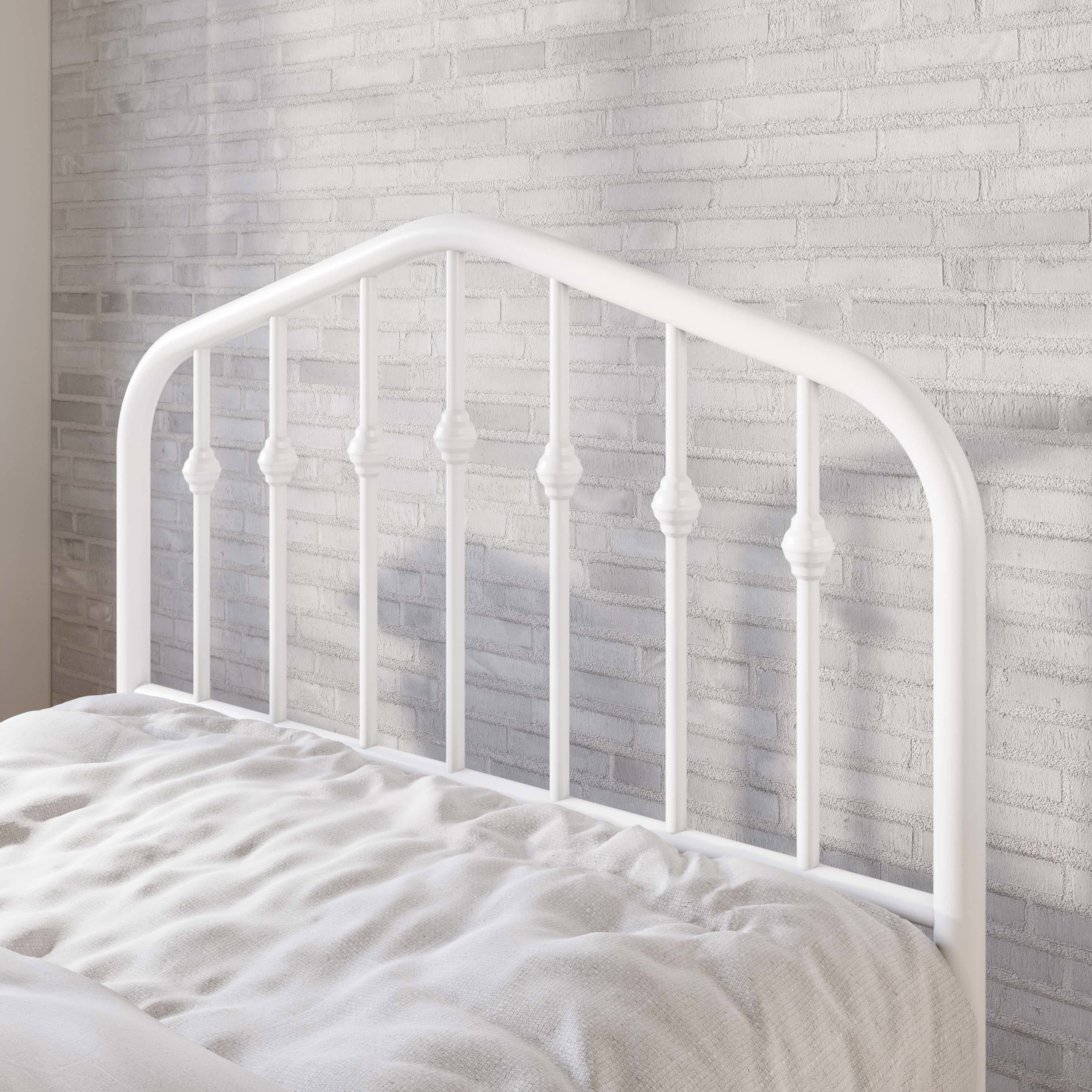 Amolife Twin Size Bed Frame, Heavy Duty Metal Platform Bed with Victorian Vintage Headboard & Footboard, White
