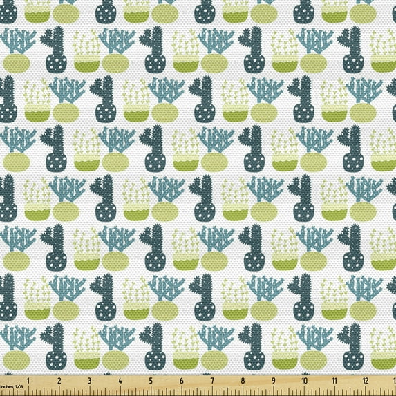 Agave Upholstery Fabric by the Yard, Rhythmic Exotic Wild Plants in Pots Elements Print on Plain Backdrop, Decorative Fabric for DIY and Home Accents, 10 Yards, White and Avocado Green by Ambesonne