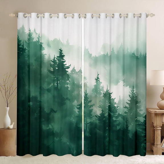 Feelyou Men Landscape Black Out Curtains, Green Tree Plant Curtains Pack of 2 (42x63 Each)