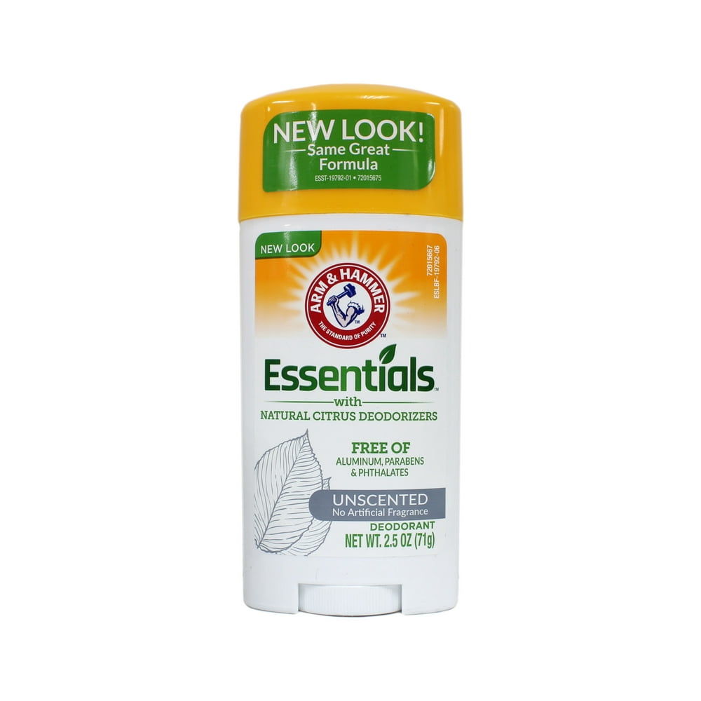 Arm & Hammer Essentials Deodorant Solid, Unscented 2.5 Ounce Each
