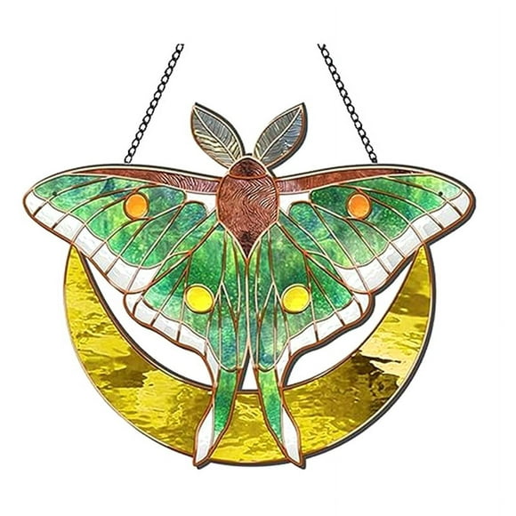 Spanish Moon Pendant Stained Acrylic Window Hanging, Butterfly Wall Decor for Butterfly Lovers Housewarming Gift S A