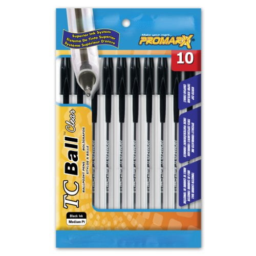 PROMARX 10 Pens TC Ball Clear Stick Pens Medium Point 1.0 mm Blue Ink 