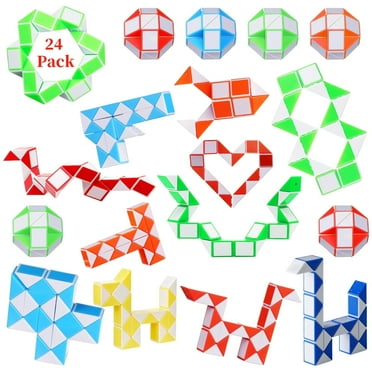 5 Pack 24 Fidget Snake Cube Twist Puzzles Toys, Fidget Sensory Toys Brain Teaser Games, Kids Stocking Stuffers Party Favors Supplies for Teens, Random Color