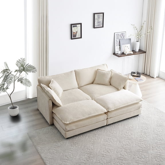 High-End Chenille 4-Piece Sectional Sofa - Breathable Fabric for a Cozy Living Space