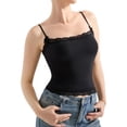 thumbnail image 2 of Women'S Square Neck Lace Tank Tops Sleeveless Crop Spaghetti Strap Summer Y2k Tops Black L, 2 of 6