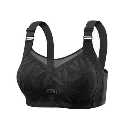 YUGYXL Full Coverage Bras for Women Seamless Daily Bra Wide Strap Adjustable Lace Bras Breathable Anti Sagging Bras with Stretch Back Black XXL