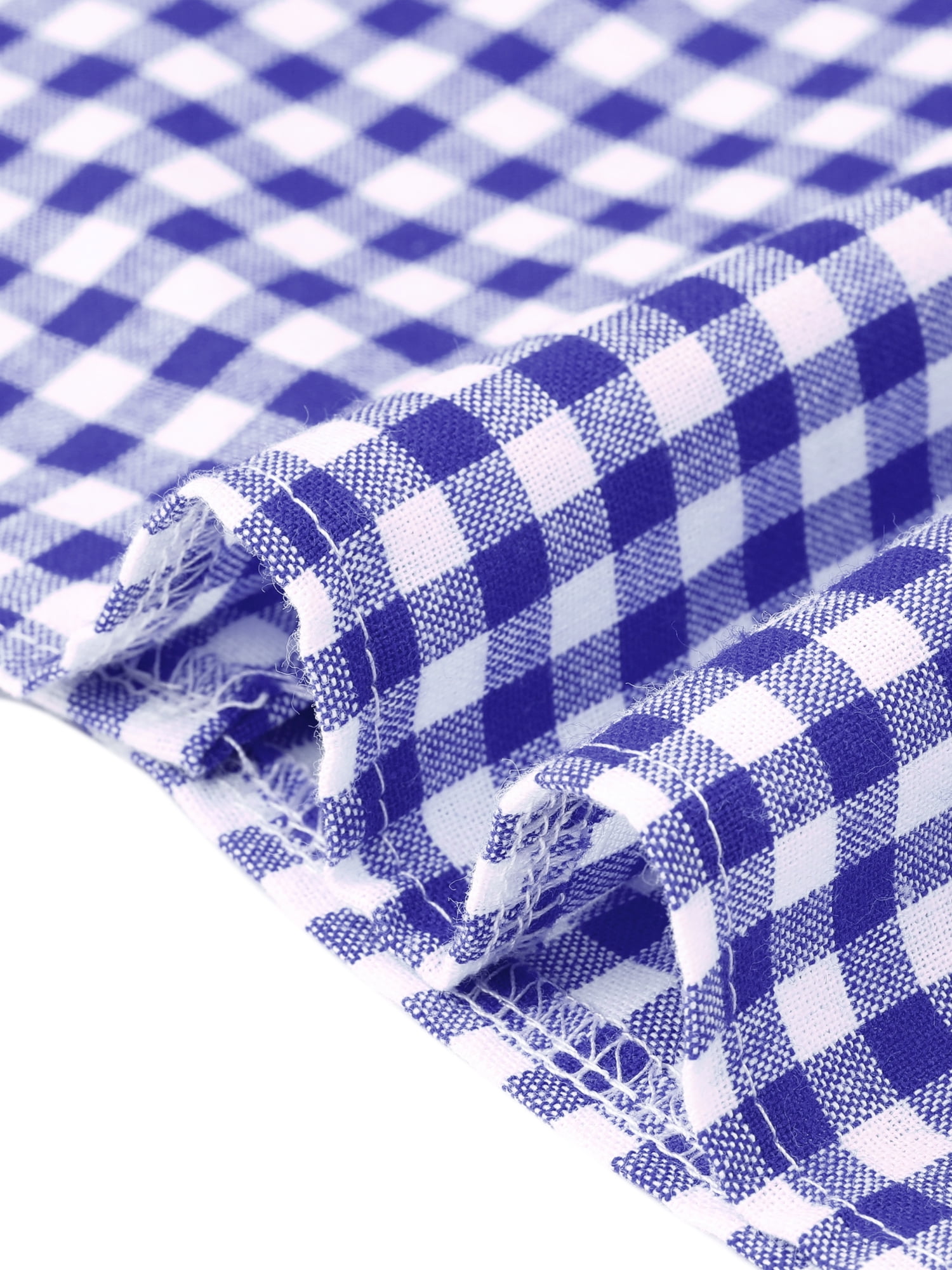 DARING DIVA Women's Gingham Top Work Cap Sleeve Vintage Plaid Button Down Shirts M Blue