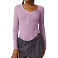 thumbnail image 2 of Túnica de Punto Acanalado de Larga para Mujer, Cuello Redondo, Botones, Informal, Estilo Henley, Blusa Ajustada. Púrpura L, 2 of 8