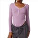 thumbnail image 2 of Túnica de Punto Acanalado de Larga para Mujer, Cuello Redondo, Botones, Informal, Estilo Henley, Blusa Ajustada. Púrpura M, 2 of 8