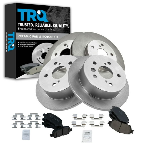 TRQ Front and Rear Brake Pad & Rotor Kit Brake Pads Brake Rotor Ceramic Fits Select 2005-2007 Toyota Avalon 2005-2006 Camry 2004-2008 Solara