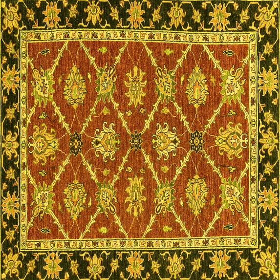 Ahgly Company Machine Washable Indoor Square Abstract Yellow Modern Area Rugs, 8' Square