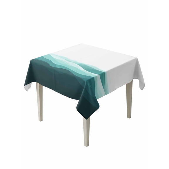 Teal Ombre Table Cloth, Summer Minimalist Ocean Waves Waterproof Tablecloth for Square Tables, Reusable Washable Fabric Table Cover for Restaurant Kitchen Dining Tables 54"x54"
