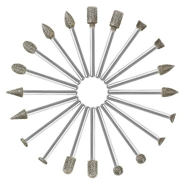 60 Grit 20Pcs Diamond Burr Set - GOXAWEE Rotary Grinding Burrs Drill Bits Set with 1/8-inch Shank, Diamond-Coated Stone Carving Accessories Bit Universal Fitment for Dremel Rotary Tools