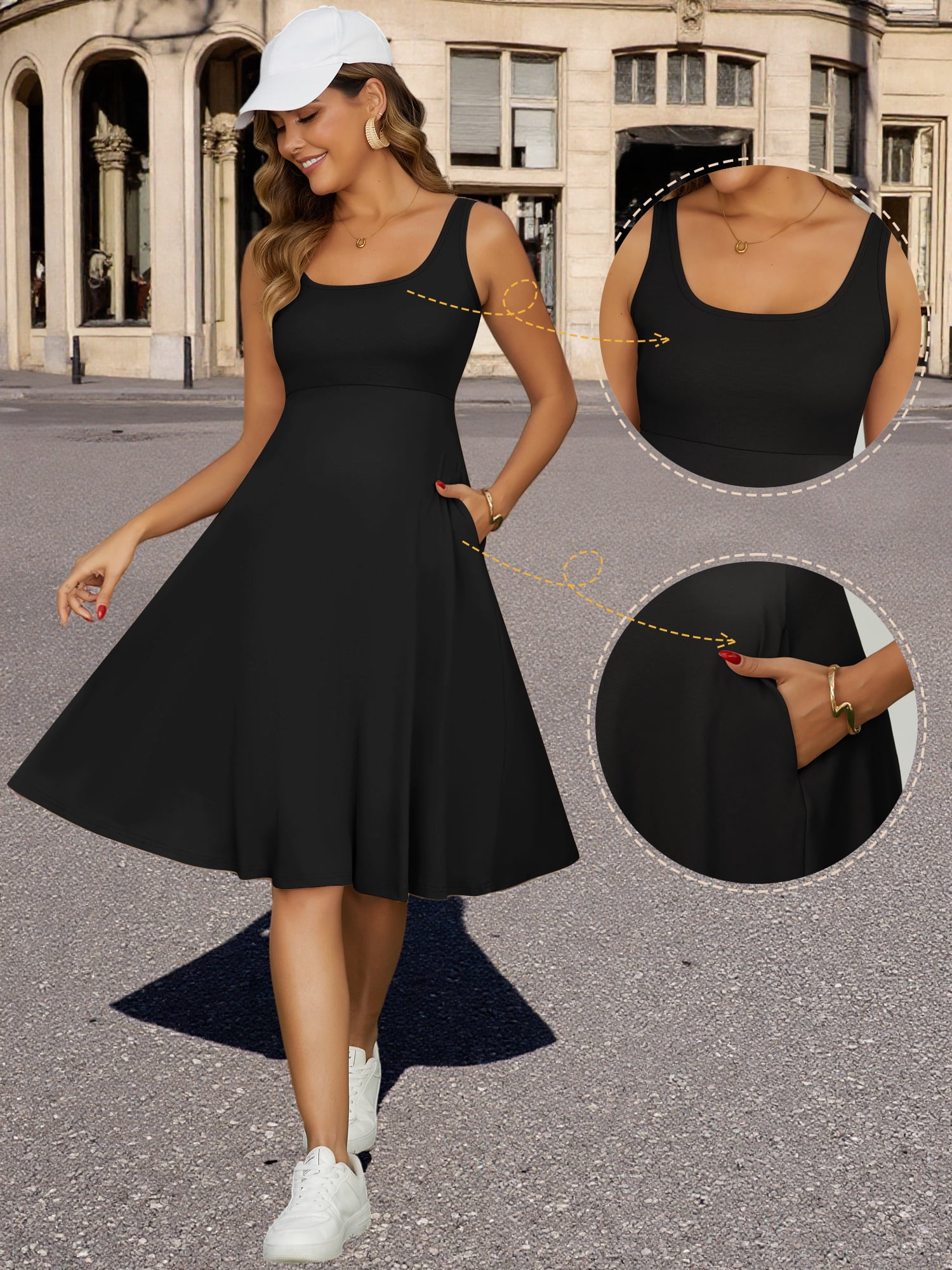DARING DIVA Women's Maternity A-Line Cotton Flare Dress with Pockets M Black
