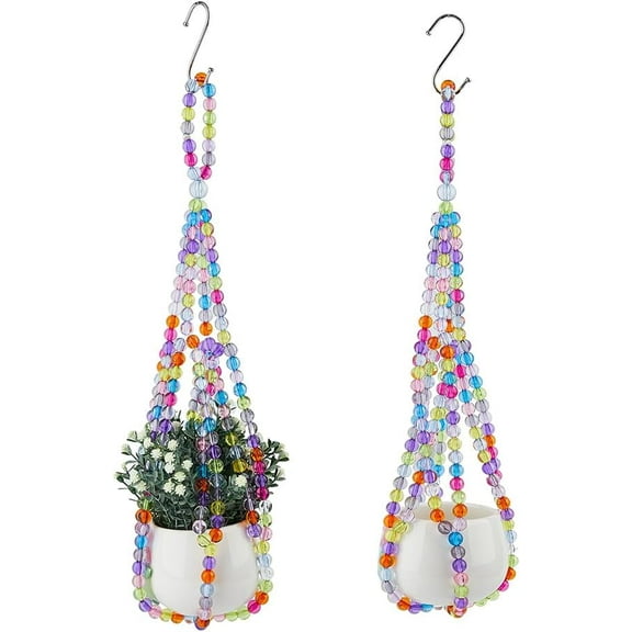 2Pcs Macrame Plant Hanger 19.69inch Colorful Glass Bead Plant Hanger with 2 Hooks Hanging Planter Holder Decorative Flower Pot Holder for Indoor Outdoor Home Garden Decor