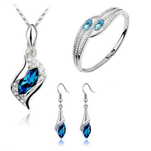 Necklace and Earrings Set,Earring Necklace Sets for Women,Jewelry Set Blue Crystal Eyes Drop Earrings Necklace Bracelet,925 Sterling Silver Birthstone Pendant Necklace/Earrings/Rings(Blue)