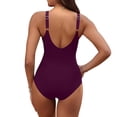 thumbnail image 3 of Women Tummy Control One Piece Swimsuit V Neck Push Up Bathing Suit Full Coverage Slimming Swimwear Wine 2XL, 3 of 3