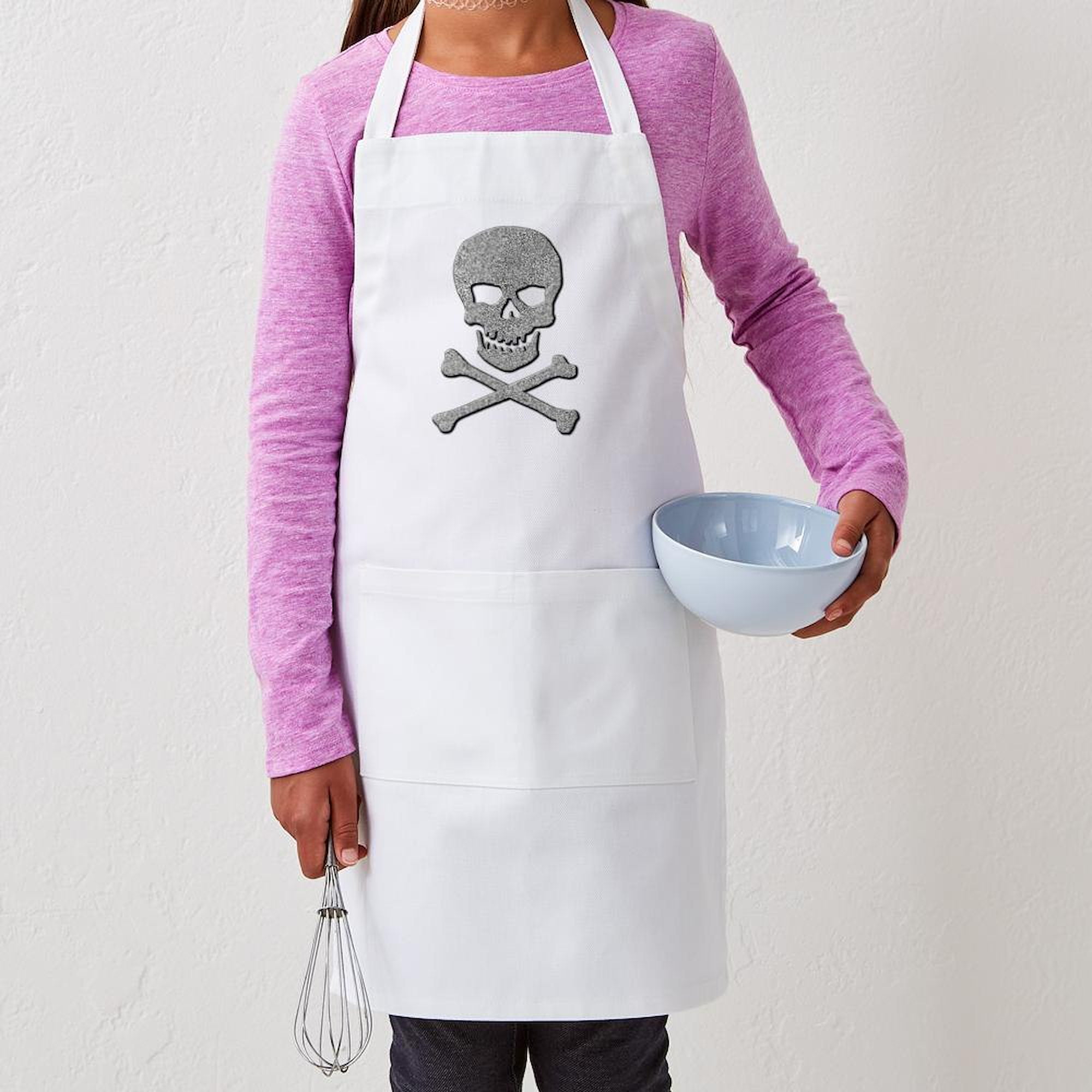 CafePress - Silver Glitter Skull & Crossbones - Kids Apron