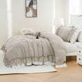 thumbnail image 3 of Move Over Taupe Ruffle Duvet Cover Set King Boho Ruffled Pattern Design Taupe Bedding Set for Bedroom, 3 of 8