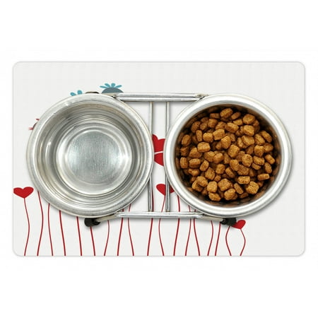 Love Pet Mat for Food and Water, Bird Sings Sitting Hearts Twitting Springtime Garden Oriental, Non-Slip Rubber Mat for Dogs and Cats, 18