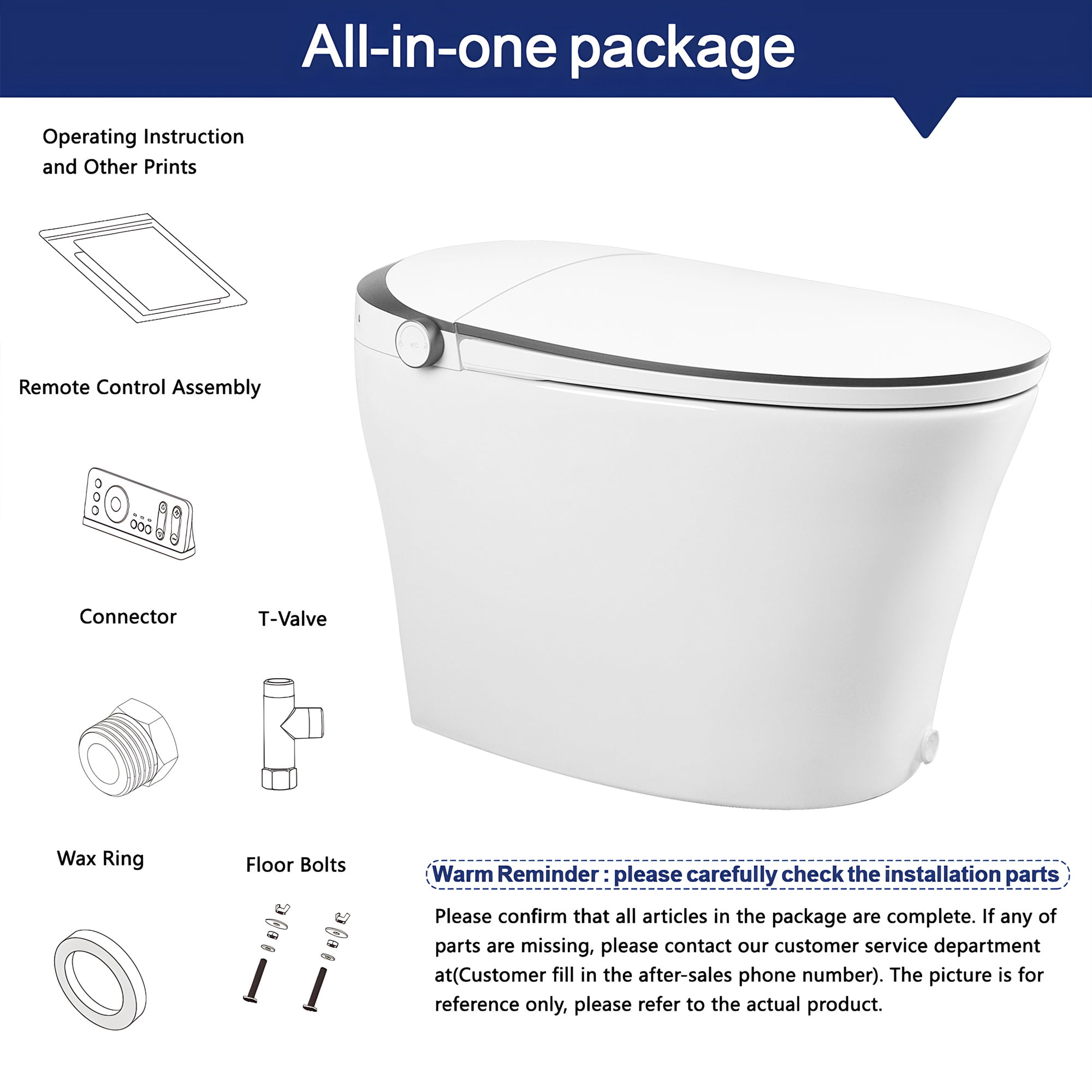 Tankless Elongated Electric Smart Toilet Bidet Seat for in White with Front/rear Wash, Remote Control and Auto Flush