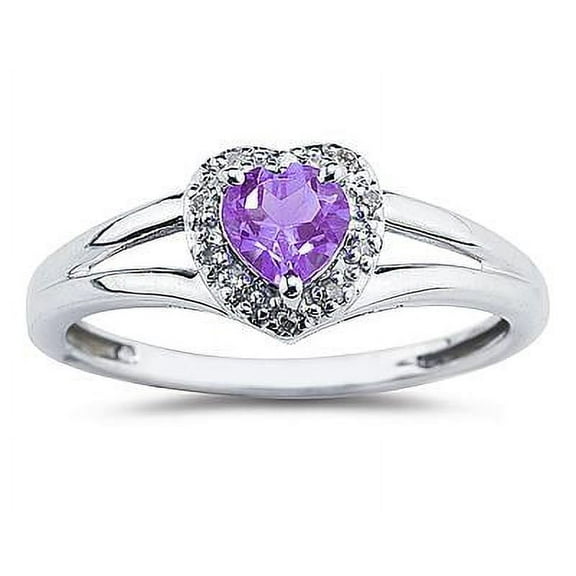 SZUL Women's Heart Shaped Amethyst  and Diamond Ring