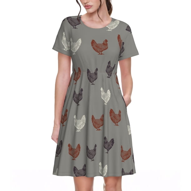 Balery Rooster Vestidos sueltos de manga corta para mujer, vestidos de verano 2025, vestidos casuales de corte A con vuelo.