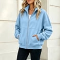 thumbnail image 5 of IUYRTFE Women's Zip Up Fleece Jacket Long Sleeve Casual Relaxed Fit Collarless Coat with Pockets for Fall and Winter, 5 of 6