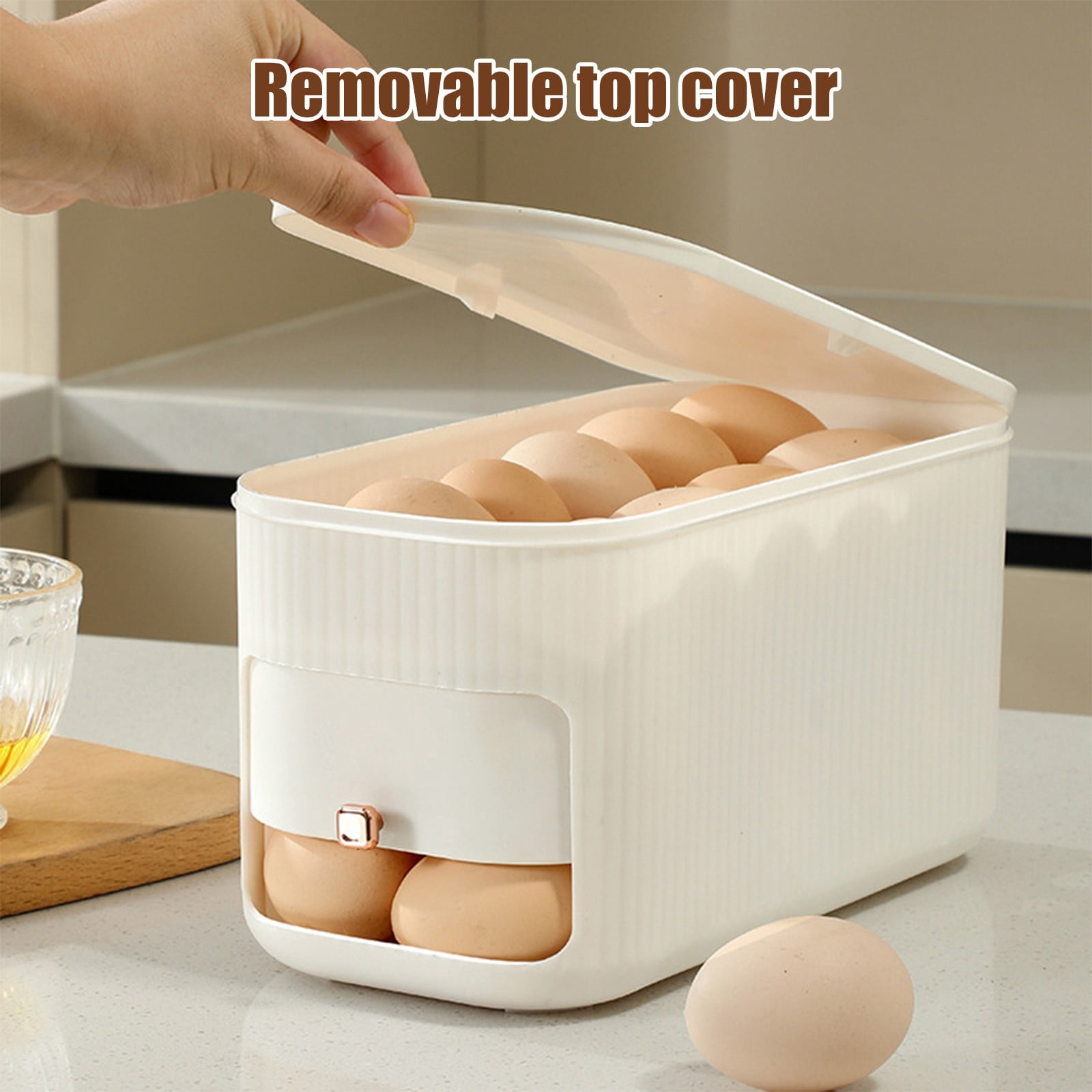 Plastic Egg Organizer Drawer-Style Storage Box For Refrigerator Countertop Holds 30 Eggs 11.2X5.5X5.5 Inch