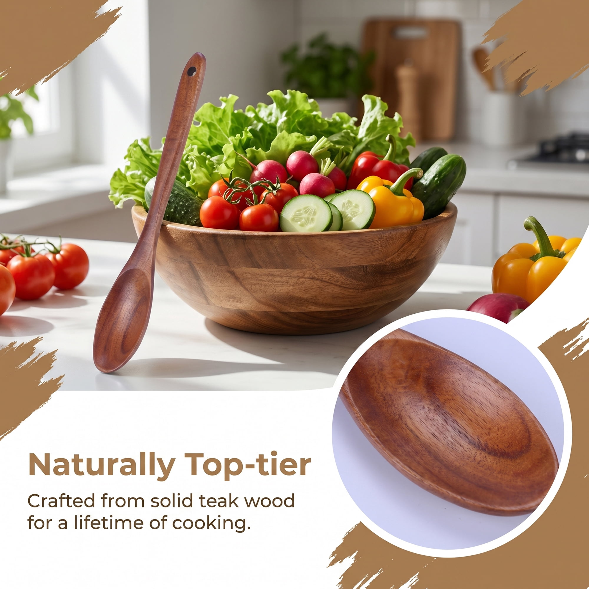 Unique Bargains Wood Spoon Non Stick Safe & Heat Resistant Kitchen Tool Brown D 11.4"x1.8"