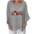 thumbnail image 2 of YUNAFFT Womens Tops Casual Loose Fashion Women's Valentine's Day V-Neck Printing Vintage RetroFlax 3/4 Sleeve Loose Top On Sale, 2 of 6
