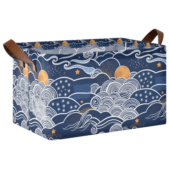 Yayeee Foldable Storage Basket for Shelves Waterproof Cloth Bins with Handles, Blue Night Sky