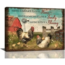 Rooster Kitchen Decor Wall Art Rustic Farmhouse Chicken Pictures Wall Decor Country Inspirational Quotes Canvas Prints Framed Painting Artwork Home Decorations For Dinning Room Bathroom 16"x12"