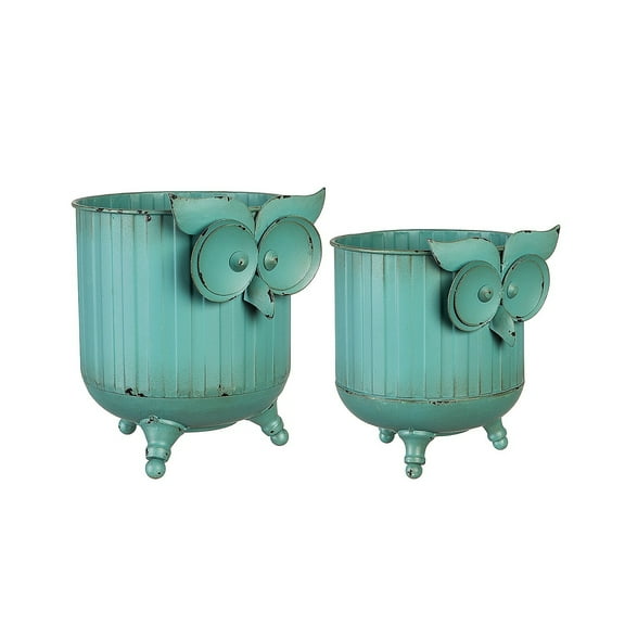 Evergreen Metal Owl Planter Set of 2