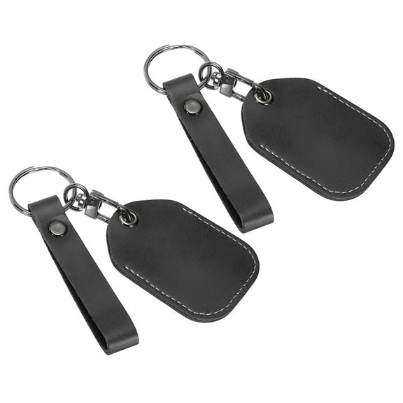 Uxcell Leather Keychain Blanks, 2 Pack DIY Leather Key Fobs with Key Ring for Laser Engraving, Black