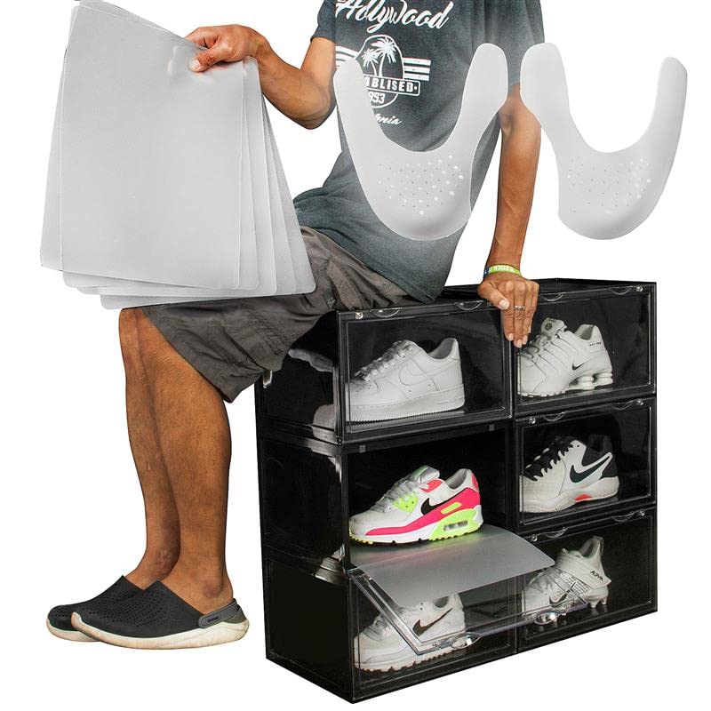 Letusto Hard Premium Plastic Shoe Box (6 pack), Stackable Large Premium