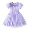 thumbnail image 1 of Wdgfv Robe d'Été pour Filles avec Col Rond et Manches Bouffantes Design pour Aventures en Plein Air Décontractées et Confort Violet 3-4 Ans, 1 of 5