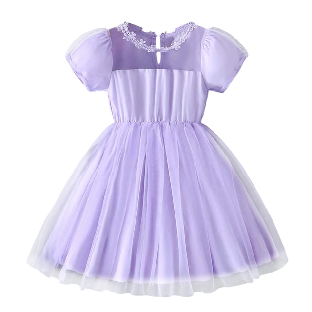 Wdgfv Robe d'Été pour Filles avec Col Rond et Manches Bouffantes Design pour Aventures en Plein Air Décontractées et Confort Violet 3-4 Ans