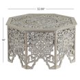 thumbnail image 4 of DecMode 33" x 18" Light Gray Wood Handmade Intricately Carved Floral Coffee Table with Hollow Interior, 1-Piece, 4 of 13