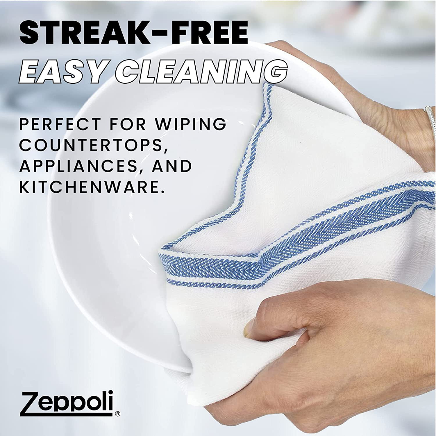 Zeppoli 14 x 25 Classic Cotton Kitchen Towels, 30 Pack (White) 