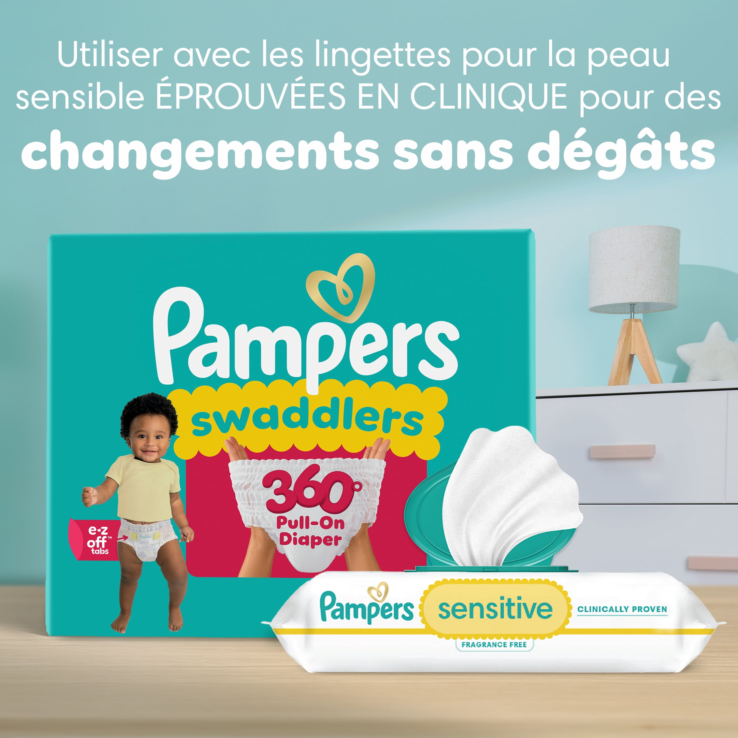 Pampers Diapers - Swaddlers 360° - Size 7, up to 100% Leakproof Comfy Dry Fit, EZ Off Tabs Designed for Easy Changes, Pull On Diaper