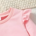 thumbnail image 7 of XEGLSBU Toddler Girl Outfits 4T Cotton Girls Cute Long Sleeve Hoodie with Ruffled Sleeves Round Neck Bow Print Patchwork Flare Pants Set 0 4 Years Old Pink Size 2-3 Years, 7 of 7