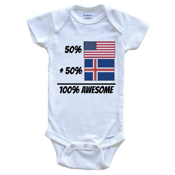 50% American Plus 50% Icelandic Equals 100% Awesome Cute Iceland Flag Baby Bodysuit, 0-3 Months White