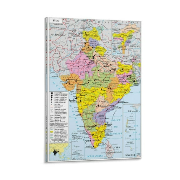 India Map Posters Wall Art Poster Scroll Canvas Painting Picture Living Room Decor Home 20x30inch(50x75cm)