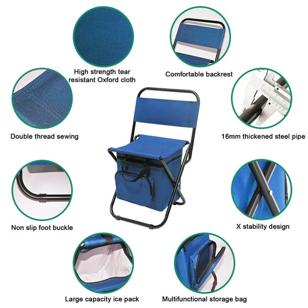 zanvin Outdoor Folding Chair With Cooler Bag Compact Fishing Stool Fishing  Chair With Double Oxford Cloth Cooler Bag For