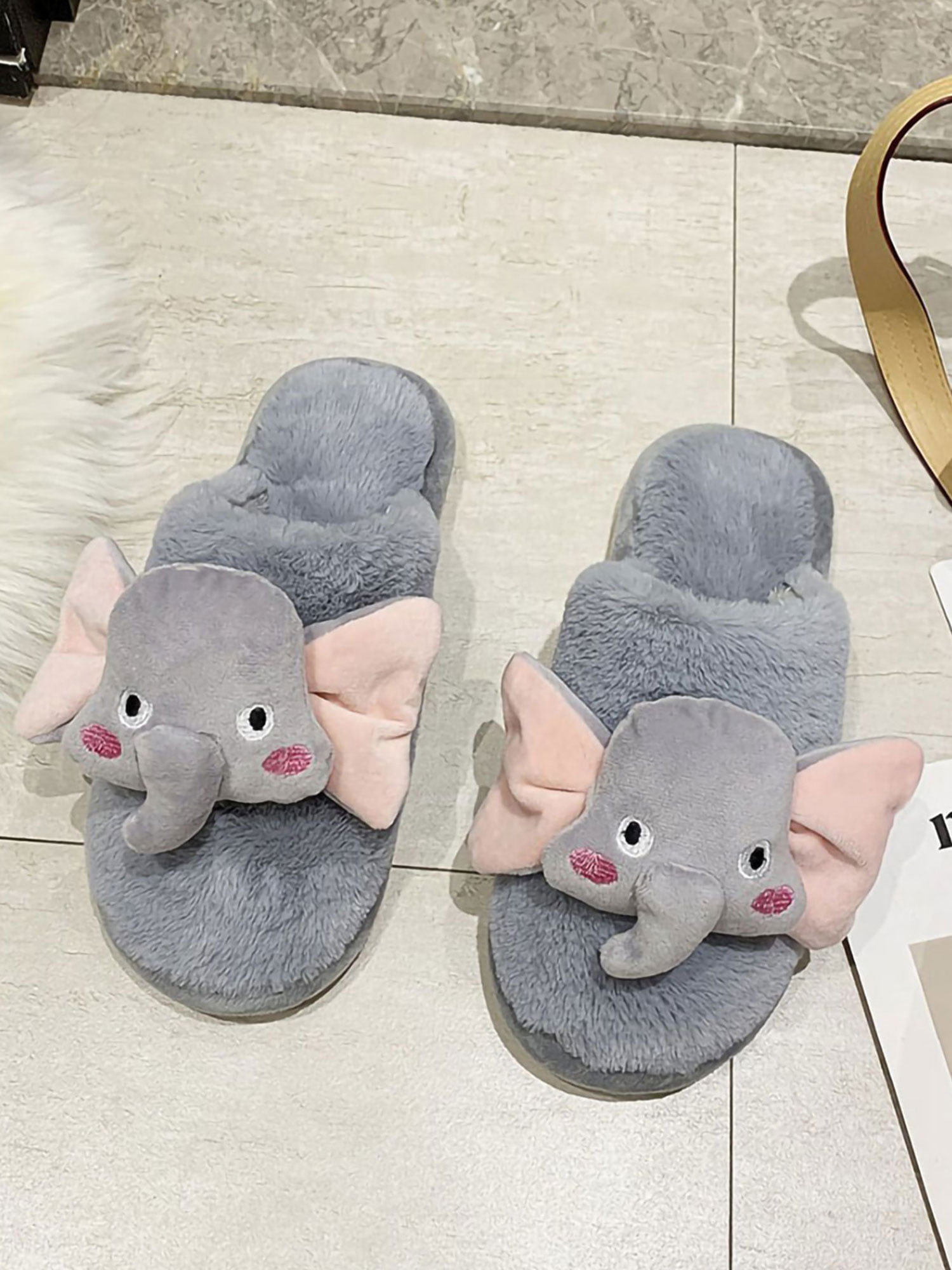Indoor Cartoon Slippers for Women&Men Cute Animal Winter Warm Soft Plush Cotton Slip-on Home Slippers Thermal Fleece Scuff Mules Non-Slip Rubber Sole Shoes