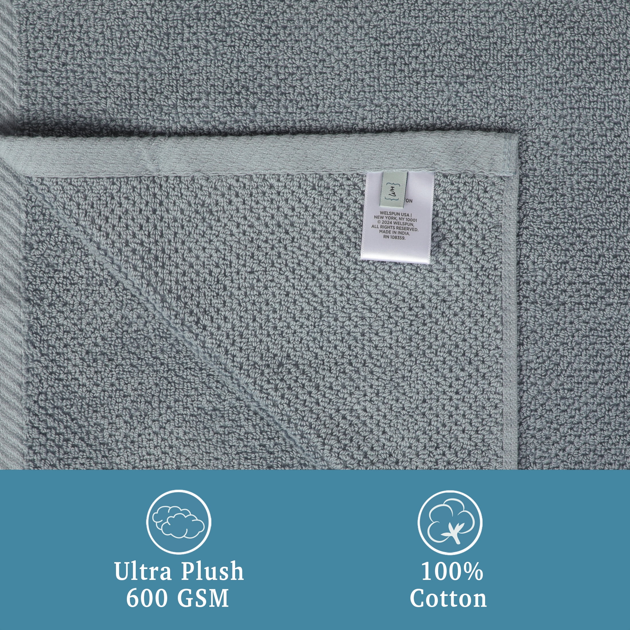 WelHome Premium Performance Towel Set, 2 Pack, 100% Cotton, 600 GSM, 2 Bath Towels 30" x 54", Popcorn Texture, Dusty Blue, Hotel & Spa Thick Towels for Bathroom, Soft & Absorbent