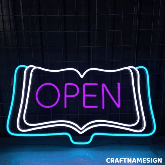 Craftnamesign Open Sign Logo Neon Light For Bookstore Library Wall Decor